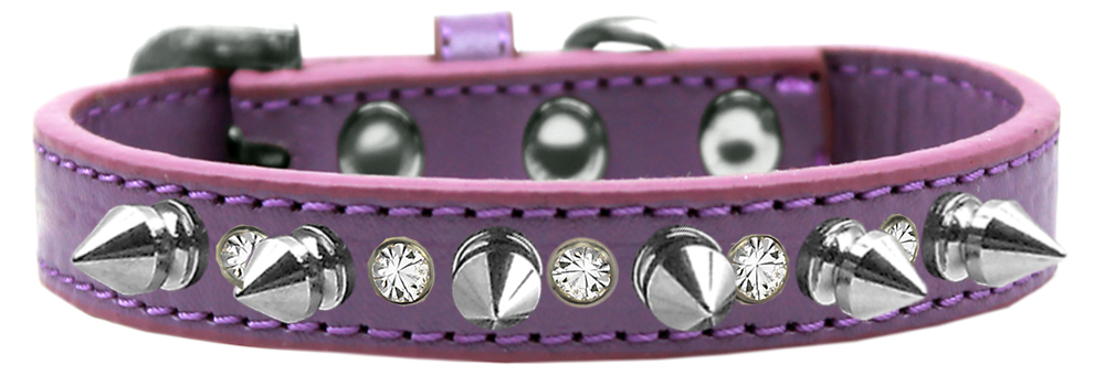 Crystal and Silver Spikes Dog Collar Lavender Size 10